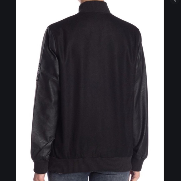 Obey black faux leather sleeves Embroidered Patch bomber jacket S - Picture 2 of 9